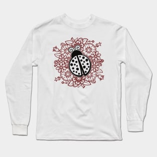 The Ladybug with Flowers Mandala Long Sleeve T-Shirt